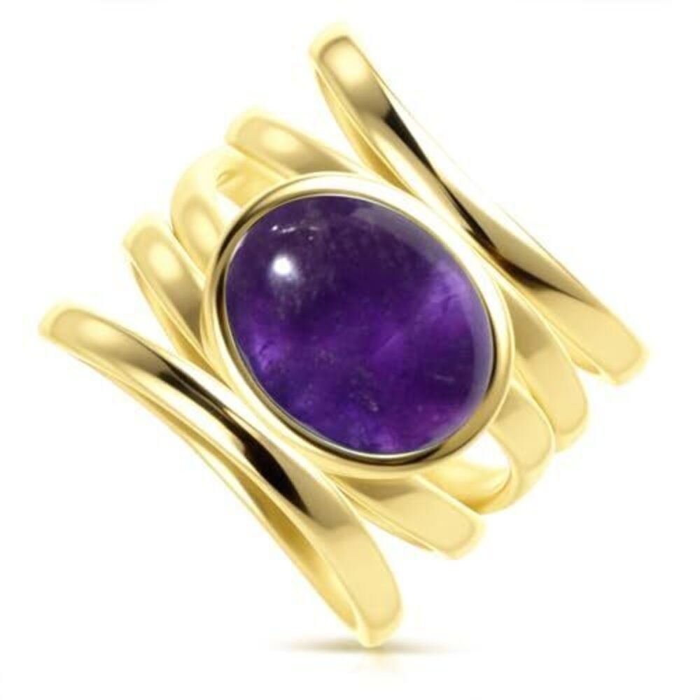 9668 Handmade Natural Stone Multi-Lines Wide Ring,18K Yellow Gold Plated